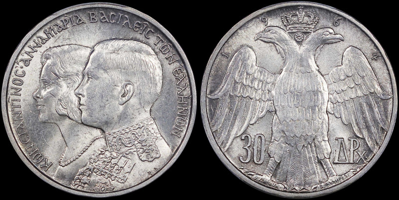 GREECE: 30 Drachmas (1964) in silver (0,835) commemorating the Royal Wedding. Co...