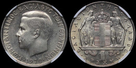 GREECE: 1 Drachma (1970) (type I) in copper-nickel. Head of King Constantine II facing left and inscription "ΚΩΝCΤΑΝΤΙΝΟC ΒΑCΙΛΕΥC ΤΩΝ ΕΛΛΗΝΩΝ" on obv...