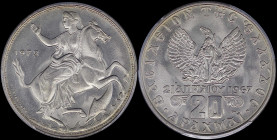 GREECE: 20 Drachmas (1973) in copper-nickel. Goddess Moon on horseback on obverse. Variety: Narrow rim. Inside slab by PCGS "MS 67 / Wide Rim". Cert n...