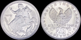 GREECE: 20 Drachmas (1973) in copper-nickel. Goddess Moon on horseback on obverse. Variety: Wide rim. Inside slab by NGC "MS 65 / KINGDOM". Cert numbe...