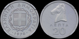 GREECE: 20 Lepta (1978) in aluminum. National coat of arms and inscription "ΕΛΛΗΝΙΚΗ ΔΗΜΟΚΡΑΤΙΑ" on obverse. Horse head on reverse. Inside slab by NGC...