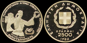 GREECE: 2500 Drachmas (1982) in gold (0,900) commemorating the XIII Pan-European Track and Field Events - Athens 1982 / part of "ΡΗΤΟΙ ΤΑΡΡΗΤΟΙ ΤΕ" se...