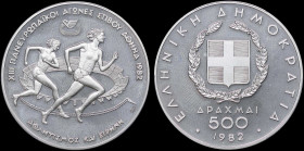 GREECE: 500 Drachmas (1982) in silver (0,900) commemorating the XIII Pan-European Track and Field Events - Athens 1982 / part of "ΑΘΛΗΤΙΣΜΟΣ ΚΑΙ ΕΙΡΗΝ...