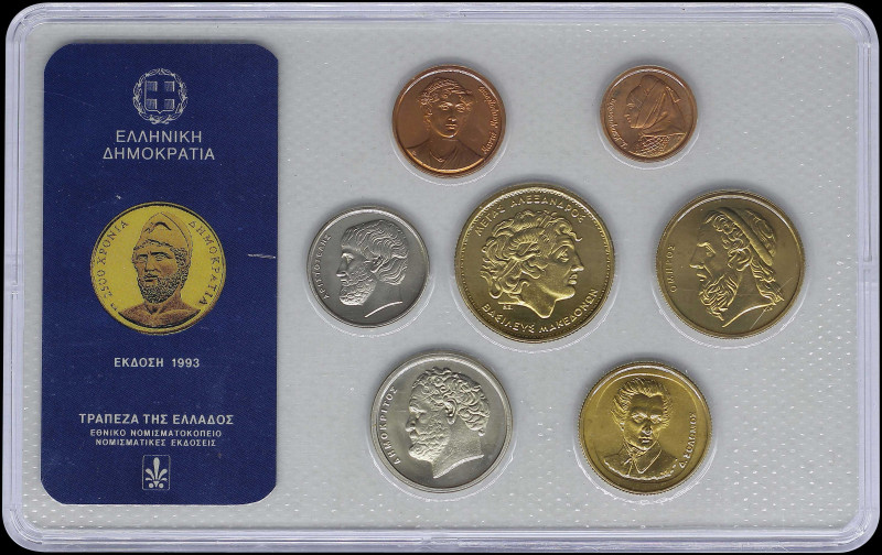 GREECE: Coin set (1993) composed of 1 Drachma, 2 Drachmas, 5 Drachmas, 10 Drachm...