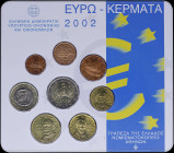 GREECE: Euro coin set (2002) composed of 1, 2, 5, 10, 20 and 50 Cent & 1 and 2 Euro. Inside official blister issued by the Bank of Greece. (Hellas M.1...