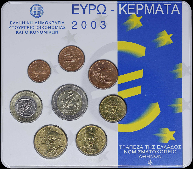 GREECE: Euro coin set (2003) composed of 1, 2, 5, 10, 20 and 50 Cent & 1 and 2 E...