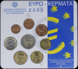 GREECE: Euro coin set (2003) composed of 1, 2, 5, 10, 20 and 50 Cent & 1 and 2 Euro. Inside official blister issued by the Bank of Greece. (Hellas M.1...