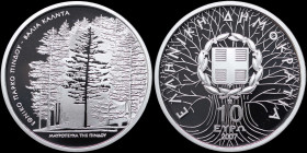 GREECE: 10 Euro (2007) in silver (0,925) commemorating the Mount Pindos National Park / Valia Calda (Blackpines of Pindos). Inside its official case a...