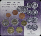 GREECE: Euro coin set (2008) composed of 1, 2, 5, 10, 20 and 50 Cent & 1 and 2 Euro. Inside official blister issued by the Bank of Greece. (Hellas M.2...