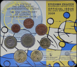 GREECE: Euro coin set (2009) composed of 1, 2, 5, 10, 20 and 50 Cent & 1 and 2 Euro. Inside official commemorative blister for the 10th Anniversary of...