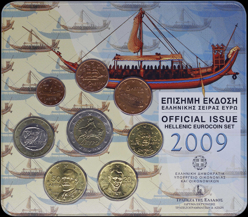 GREECE: Euro coin set (2009) composed of 1, 2, 5, 10, 20 and 50 Cent & 1 and 2 E...