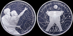 GREECE: 10 Euro (2011) in silver (0,925) commemorating the XIII Special Olympics. Highlight from an event during the games on obverse. Stylized elemen...