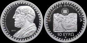GREECE: 10 Euro (2013) in silver (0,925) commemorating the Greek Culture / Philosopher - Hippocrates. Inside its official case with CoA with no "0119"...