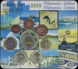 GREECE: Euro coin set (2013) composed of 1, 2, 5, 10, 20 & 50 Cent and 1 & 2 Euro commemorating the Mykonos-Delos. Inside official blister issued by t...