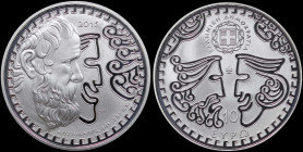GREECE: 10 Euro (2015) in silver (0,925) commemorating the Greek Culture / Ancient comedy - Aristophanes. Head of Aristophanes facing right on obverse...