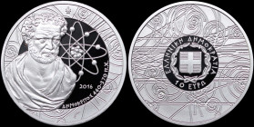 GREECE: 10 Euro (2016) in silver (0,925) commemorating the Greek Culture / Philosophers - Democritus. Head of Democritus facing on obverse. Inside its...