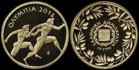 GREECE: 50 Euro (2016) in gold (0,999) commemorating Cultural Heritage / Olympia. Ancient runners on obverse. Inside its official wooden case with CoA...