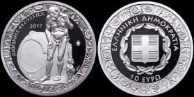 GREECE: 10 Euro (2017) in silver (0,925) commemorating the Greek culture / Philosophers - Diogenes. Diogenis standing next to a big ceramic jar with h...