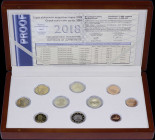 GREECE: Euro coin set (2018) of 10 coins composed of 1, 2, 5, 10, 20 & 50 Cent and 1 & 2 Euro and two Greek commemorative 2 Euro. Inside official wood...