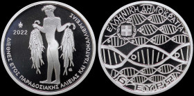 GREECE: 6 Euro (2022) in silver (0,925) commemorating the International Year of Artisanal Fisheries and Aquaculture. Fisherman holding fishes on each ...