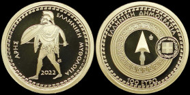 GREECE: 100 Euro (2022) in gold (0,999) commemorating the Greek Mythology / The Olympian Gods - Ares. God Ares on obverse. Inside its official wooden ...