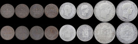 GREECE: Lot of 8 coins (1901) composed of 4x 1 Lepton, 2x 50 Lepta & 2x 1 Drachma. (Hellas C.2+C.8+C.9). Good to Very Fine plus.