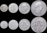 GREECE: Lot of 4 coins (1901) in silver composed of 50 Lepta, 1 Drachma, 2 Drachmas & 5 Drachmas. Head of Prince George facing right and inscription "...