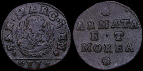 GREECE: ITALIAN STATES / VENICE (ARMATA & MOREA): 2 Soldi (1688) in copper. The lion of St Mark and the inscription "SAN.MARC.VEN" between stars on ob...