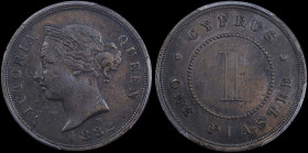 CYPRUS: 1 Piastre (1882 H) in bronze. Crowned head of Queen Victoria facing left on obverse. Thick "1" in denomination on reverse. Inside slab by PCGS...