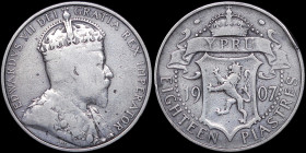 CYPRUS: 18 Piastres (1907) in silver (0,925). Crowned bust of King Edward VII facing right on obverse. Crowned arms divide date and denomination below...