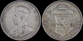 CYPRUS: 18 Piastres (1921) in silver (0,925). Crowned bust of King George V facing left on obverse. Crowned arms divide date, denomination below on re...