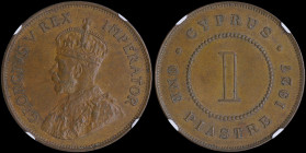 CYPRUS: 1 Piastre (1927) in bronze. Crowned bust of King George V facing left on obverse. Denomination within pearl circle on reverse. Inside slab by ...