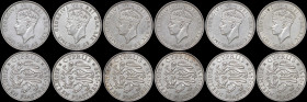 CYPRUS: Lot composed of 6x 18 Piastres (1938) in silver (0,925). Crowned head of King George VI facing left on obverse. Two stylized rampant lions on ...