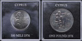 CYPRUS: Set (1976) of 2 coins in copper-nickel composed of 500 Mils & 1 Pound commemorating the Refugees. Inside their official cases of issue. (KM 45...