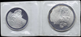 CYPRUS: Lot of 2 coins (1976) in silver (0,925) composed of 500 Mils & 1 Pound commemorating the Refugees. Inside official sealed holder. Oxidized. (K...
