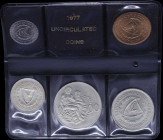 CYPRUS: Set of 5 coins (1977) composed of 5, 25, 50, 100 & 500 Mils. Inside their leather official case. (KM MS9) & (Fitikides 14). Uncirculated.