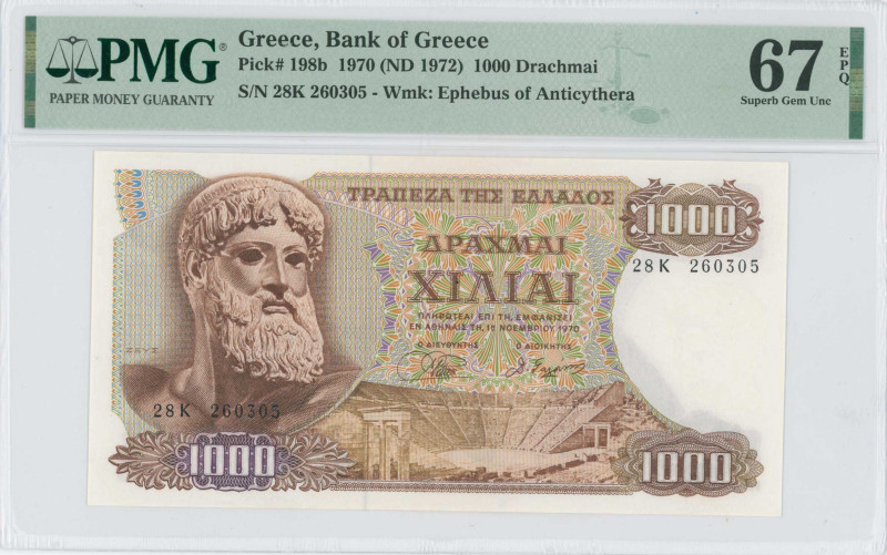 GREECE: 1000 Drachmas (1.11.1970 / issued in 1972) in brown on multicolor unpt. ...