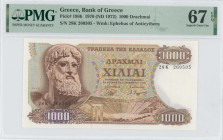 GREECE: 1000 Drachmas (1.11.1970 / issued in 1972) in brown on multicolor unpt. Zeus at left on face. S/N: "28K 260305". WMK: The youth of Anticythera...