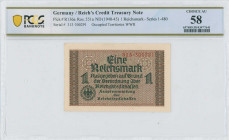 GREECE: 1 Reichsmark (ND 1941) in black and brown on multicolor. Eagle with swastika at bottom left on face. German treasury note issued for occupied ...