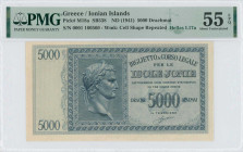 GREECE: 5000 Drachmas (ND 1942) in dark blue on light blue unpt. Augustus Ceasar at center-left. S/N: "0001 160560". WMK: Cell shape pattern. Printed ...