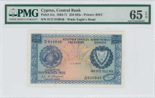CYPRUS: 250 Mils (1.3.1968) in blue on multicolor unpt. Fruits at left and arms at right on face. S/N: "D/17 016946". WMK: Eagle head. Printed by (BWC...