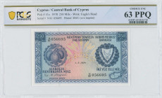 CYPRUS: Lot of 3x 250 Mils (1.5.1978) in blue on multicolor unpt. Fruits at left and arms at right on face. Consecutive S/Ns: "N/61 056695 / 056697". ...