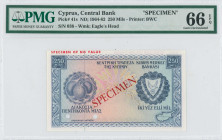 CYPRUS: Specimen of 250 Mils (ND) in blue on multicolor unpt. Fruits at left and arms at right on face. S/N: "038". Red ovpt "SPECIMEN OF NO VALUE" at...