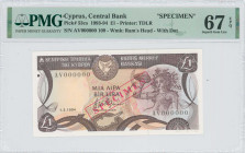CYPRUS: Specimen of 1 Pound (1.3.1994) in dark brown and multicolor unpt with mosaic of Nymph Acme at right, αrms at top left center and Bank name in ...