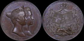 GREECE: Bronze medal (1836) from the collection of medals that were engraved by Konrad Lange. King Otto & Amalia on obverse. Lion below Coat of Arms o...
