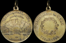 GREECE: Gilt commemorative medal for the Olympics 1896 In Athens. The Panathenaic Stadium surrounded by the legend "ΠΑΝΑΘΗΝΑΙΚΟΝ ΣΤΑΔΙΟΝ / ΗΡΩΔΗΣ - ΑΒ...