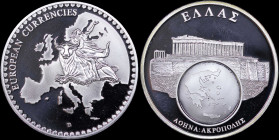 GREECE: Commemorative medal in silver plated copper-nickel from the European Currencies series (ND). View of the Parthenon of Athens and map of Greece...