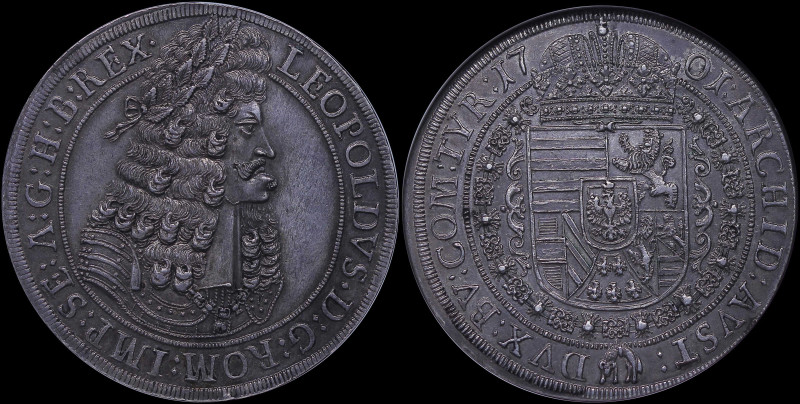 AUSTRIA: 1 Thaler (1701) in silver. Old laureate bust of Leopold I facing right ...