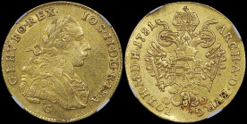 AUSTRIA: 1 Ducat (1781 G) in gold (0,986). Laureate bust of Joseph II facing right and inscription "GE.HV.BO.REX. IOS.II.D.G.R.I.S.A." on obverse. Cro...