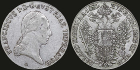 AUSTRIA: 1 Thaler (1821 A) in silver (0,833). Laureate head of Franz II facing right on obverse. Crowned imperial double-headed eagle on reverse. (KM ...